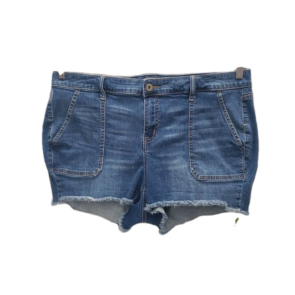 Torrid Blue Jean Short Womens 20 Raw Hem Belt Loop Pockets Whiskers Denim Casual